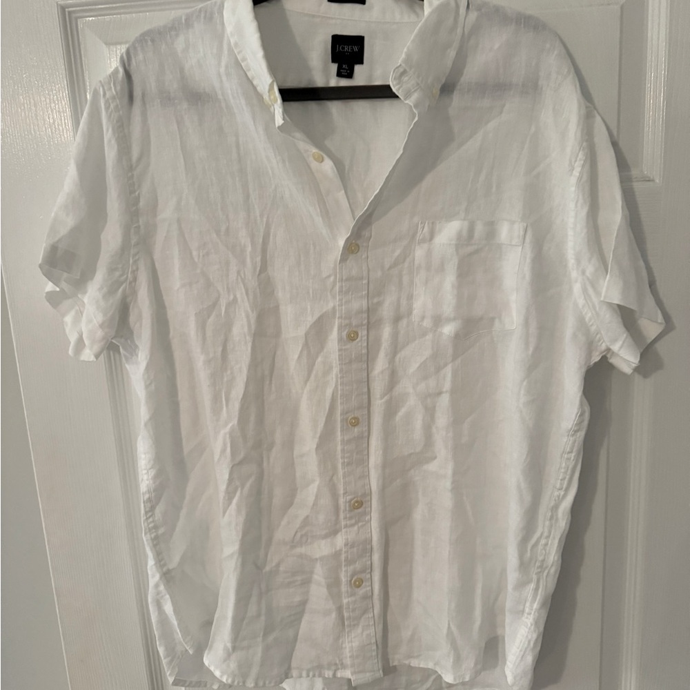 NWOT J Crew Mens linen white short sleeve button down